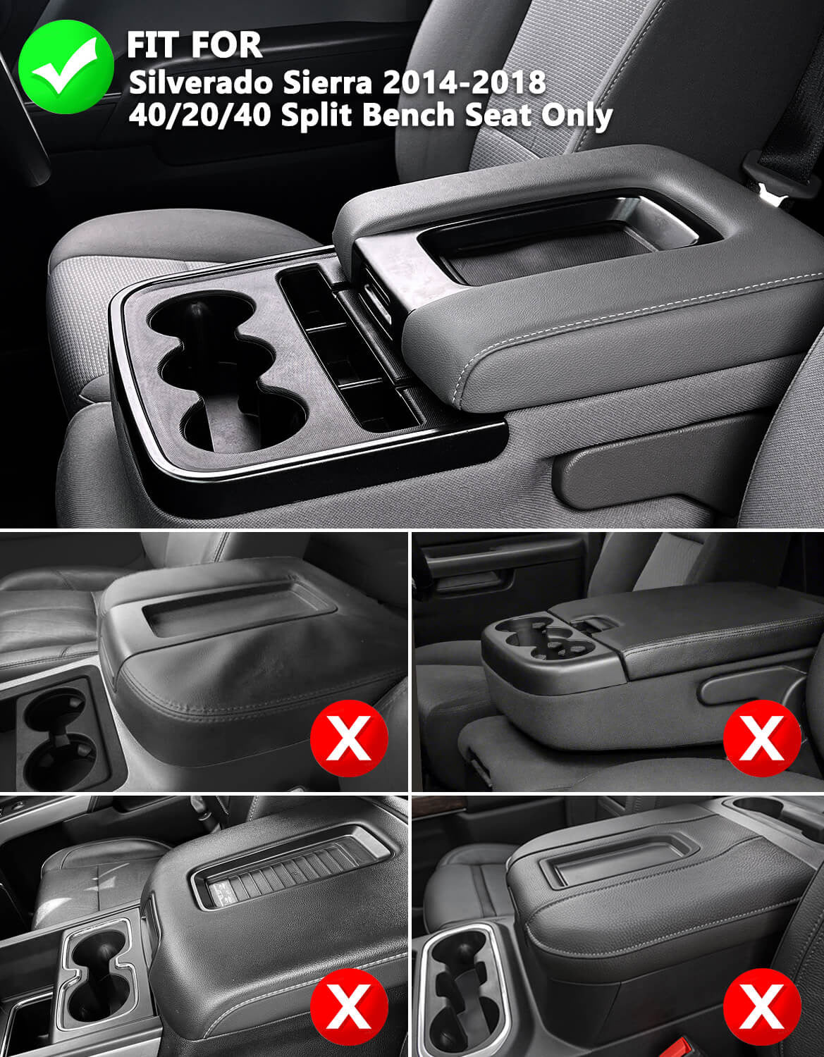 Center Console Armrest Cover for Jump Seat 2014-2018 Chevy Silverado 1500 2500 3500,2014-2018 GMC Sierra 1500 2500 3500