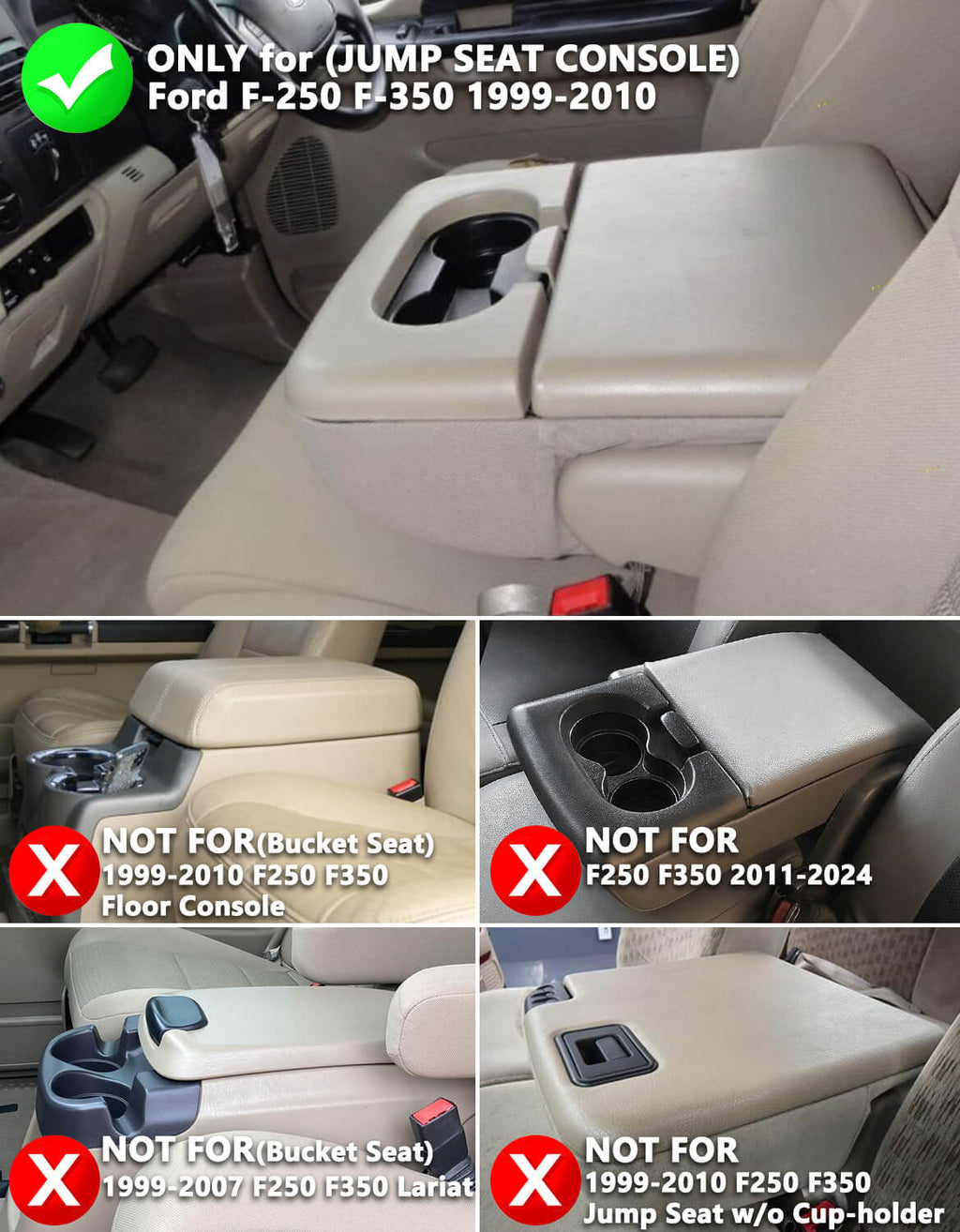 Center Console Armrest Cover Pad for Jump Seat 1999-2010 Ford F250 F350 F450 Super Duty,2001-2005 F550 Super Duty